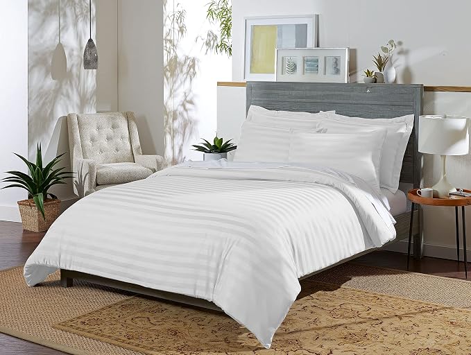 Pure Bamboo Queen Duvet Cover, 3 Piece Set, Genuine 100% Organic Viscose Derived from Bamboo, Luxuriously Soft and Cooling, 2 Pillowcases (Queen, Jacquard White)