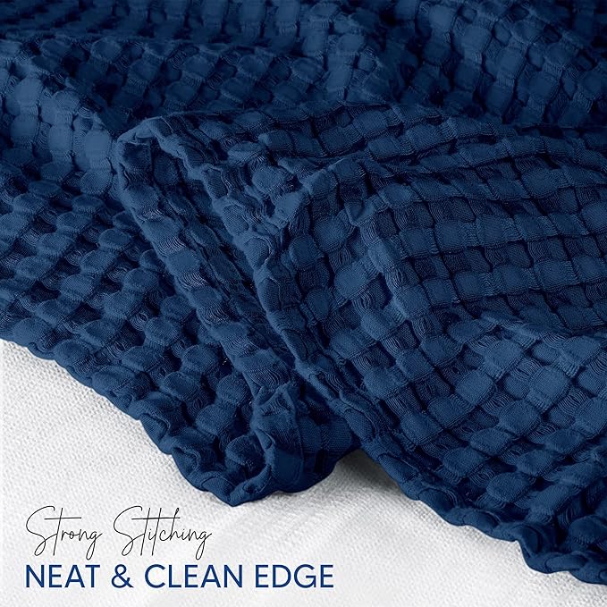 Utopia Bedding 100% Cotton Waffle Blanket Queen Size Navy, 90x90 Inch | Lightweight Breathable Cozy Summer Bed Blanket Home Decor Gift for Women and Men