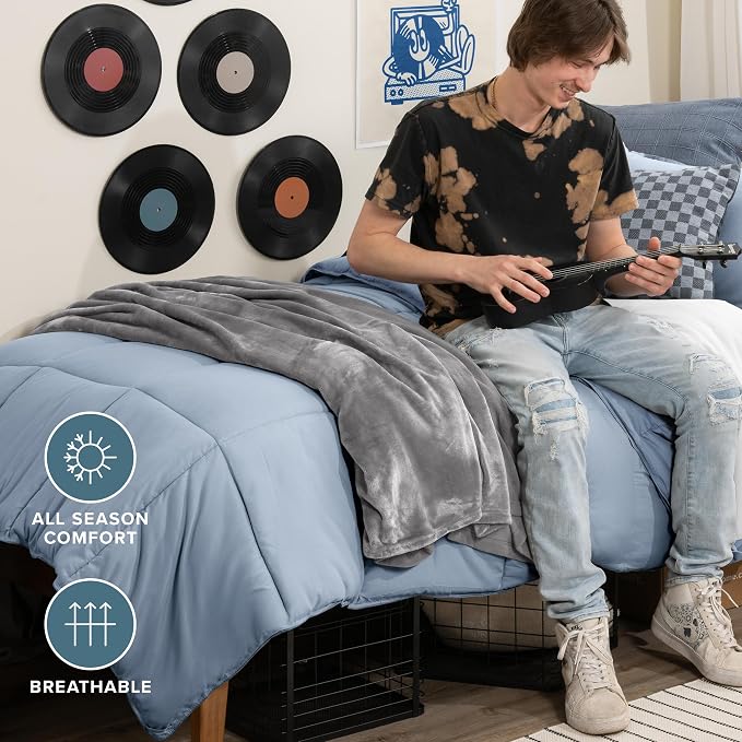 Bare Home Comforter Set - 1800 Ultra Soft (Twin/Twin XL, Dusty Blue) | All-Season, Breathable, Hypoallergenic, Premium 1800, Warm, Cozy