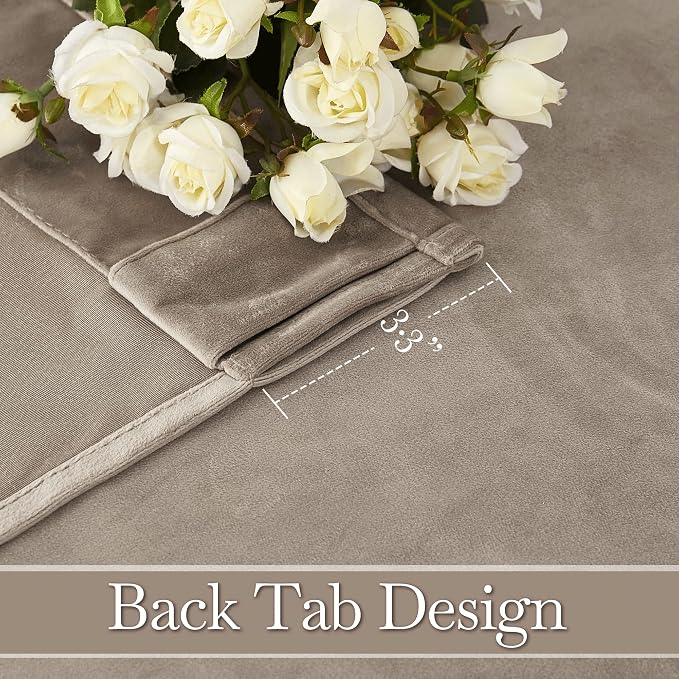 RYB HOME Taupe Velvet Curtains 96 inches for Bedroom Living Room Farmhouse | Thermal Insulated,Privacy UV Block,OEKO-TEX Certified,Luxury Window Decor for Dining Room Sliding Door,W52 x L96,2 Panels