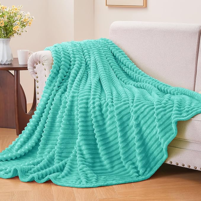 BEDELITE 3D Ribbed Jacquard Aqua Fleece Twin Blanket for Couch, 60x80 Inch | Soft Warm Fluffy Blanket for Bed Sofa College Dorm Room Decor, Luxury Cozy Plush Birthday Gifts for Women Girls, Lightweight
