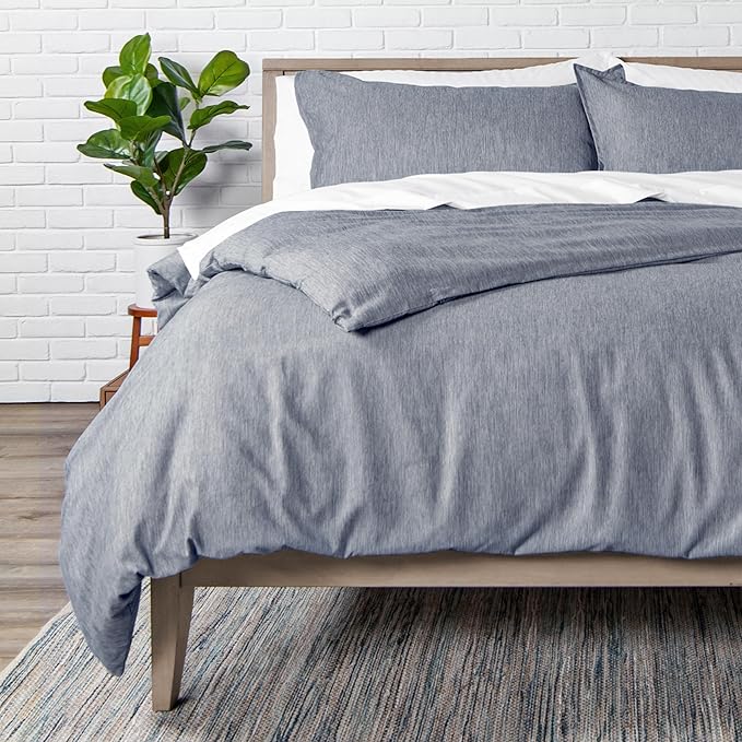 Bare Home Duvet Cover Set (Oversized Queen, Heathered Midnight Blue) | 1800 Ultra-Soft, Lightweight, Cooling, Breathable, Premium, All-Season