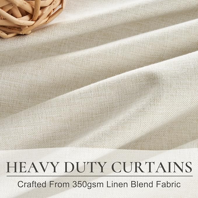 Cute Blackout Curtains 60 Inches Extra Wide Linen 108 Inch Length for Living Room/Sliding Glass Door,Pleated Heavy Duty Thermal Drapes for Winter Thick Large Window(60"Wx108"L 2 Panels Warm Cream)