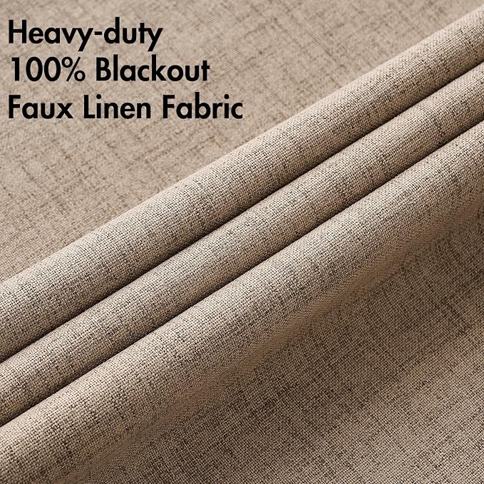 MIULEE 100% Blackout Linen Curtains for Bedroom 52x108 Inches Copper Brown | Room Darkening, Light Blocking, Thermal Insulated, Grommet Top, Linen Textured, Window Curtains for Living Room, 2 Panels
