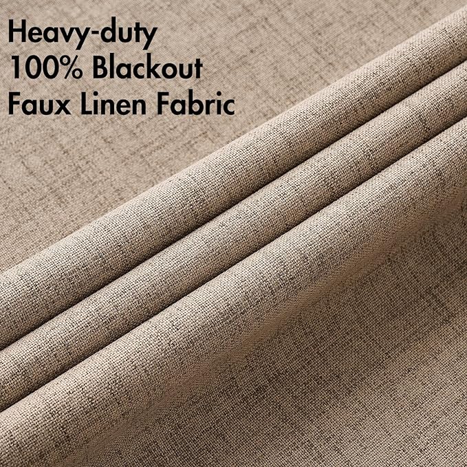 MIULEE 100% Blackout Linen Curtains for Bedroom 52x90 Inches Copper Brown | Room Darkening, Light Blocking, Thermal Insulated, Grommet Top, Linen Textured, Window Curtains for Living Room, 2 Panels