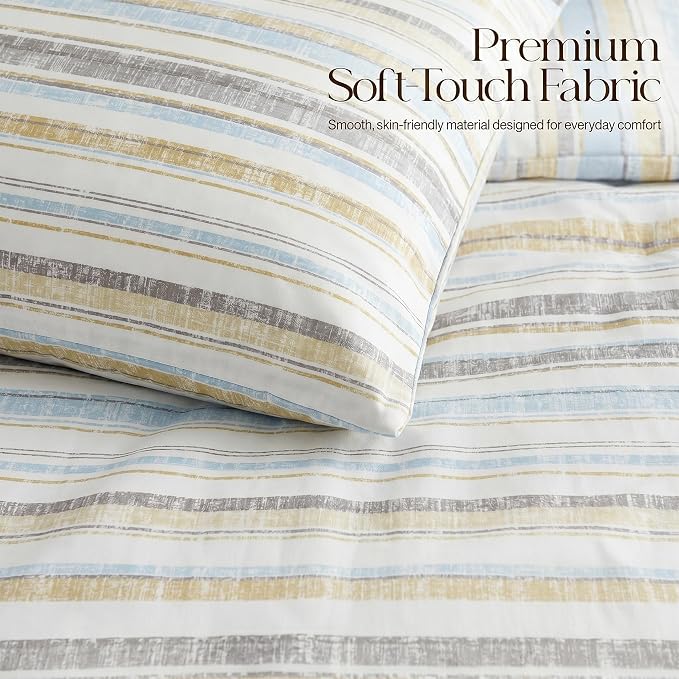 Utopia Bedding 3 Pc King Comforter Set, Printed Comforter, Cottage Stripe | Comforter Set Includes Comforter (90x102) Inches, 2 Shams (20x36) Inches. Soft Microfiber Down Alternative, Machine Washable.
