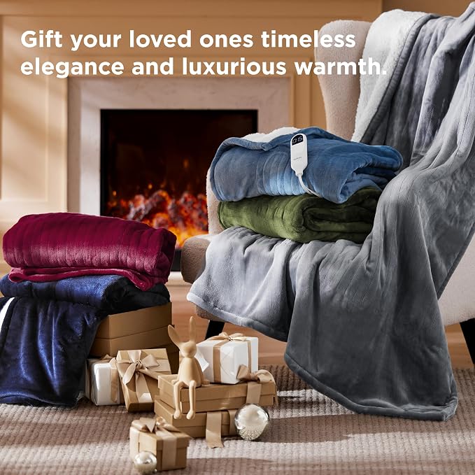 Bedsure Heated Blanket Twin Size, Electric Blanket with Preheat, Burgundy | 6 Heat/6 Timer Settings, 8H Auto Shut-Off, ETL/FCC, Soft Flannel Sherpa, Machine Washable, Gifts for Grandma Grandpa, 62x84in