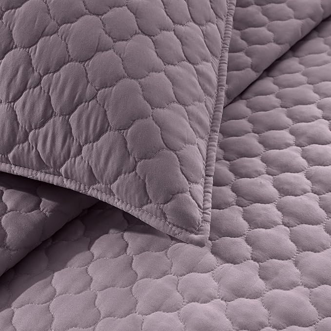 HORIMOTE HOME Quilt Twin Size Grayish Purple, Lightweight Quilt for Summer Ultra-Soft Microfiber Modern Style Quilted Clouds Pattern Bedspread Quit Set 2 Pieces (1 Quilt and 1 Pillow Sham)