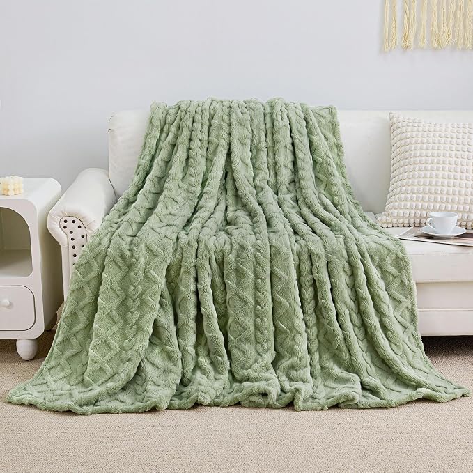 Aganear Fleece Throw Blanket for Couch Sofa 60"x80" Sage Green | Lightweight Fuzzy Throw,Warm Gift for Women,Christmas,Housewarming,Soft,Boho Design for Room Home Decor,All-Season Use