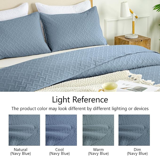 FLYMME Twin Quilt Set,Lightweight Dusty Blue Bedspreads,Basket Weave Pattern,Ultra Soft Microfiber Bedspread Bed Coverlet 2 Pieces for All-Seasons (1 Quilt,1 Shams)