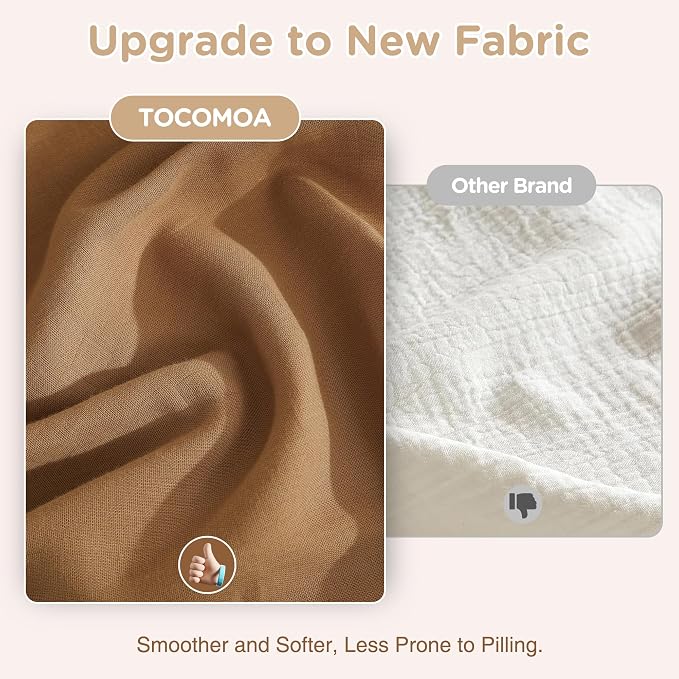 TOCOMOA 100% Muslin Cotton Duvet Cover Set, Burnt Orange, Queen | Linen-Like Texture. Ultra Soft, Breathable, Comfy & Lightweight Fall Bedding Set with Zipper & 8 Ties. 3 Pcs, No Insert