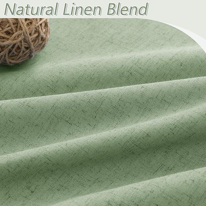 Blackout Curtains 80 Inch Length 2 Panels Set for Living Room Bedroom Back Tab Thermal Insulated 100% Black Out Linen Drapes Room Darkening Window Curtains 80 Inches Long,Light Sage