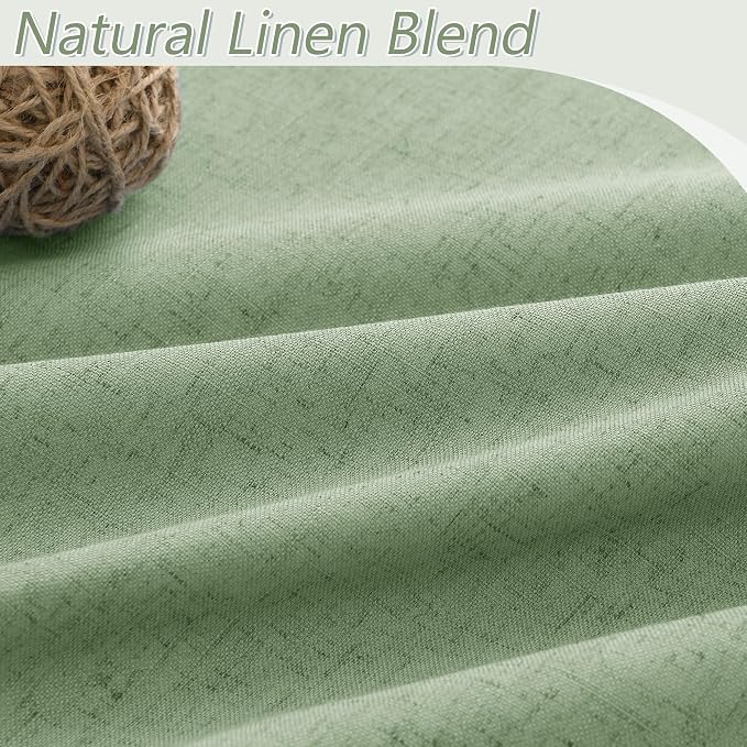 100% Blackout Linen Curtains 84 Inch Length 2 Panels Set for Living Room Bedroom Back Tab Thermal Insulated Black Out Linen Drapes Room Darkening Window Curtains 84 Inches Long,Light Sage