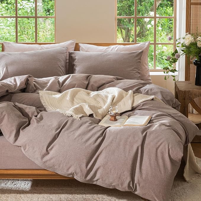 MooMee Duvet Cover Set 100% Washed Cotton Linen Like Oversized Queen | Relaxed Linen-like Texture. Soft, Breathable & Long-lasting Comfort. Lightweight. Hidden Zipper with 8 Interior Corner Ties
