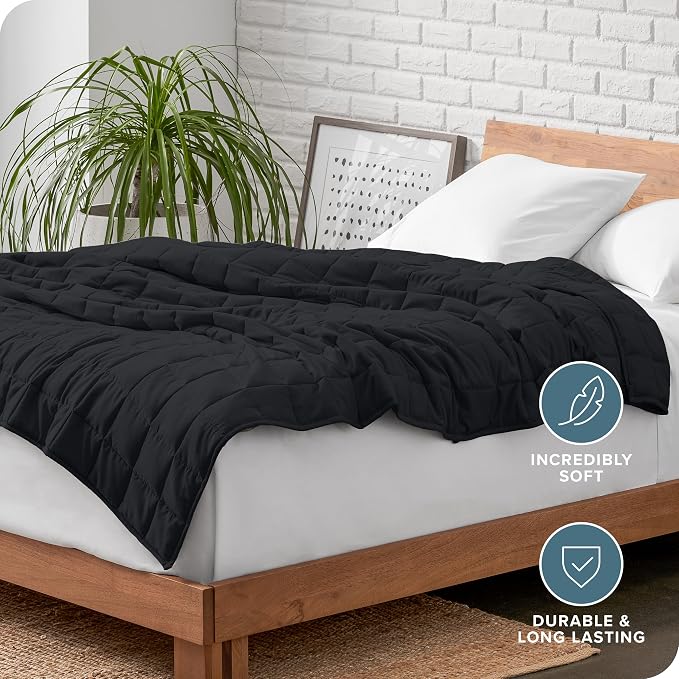 Bare Home Cotton Weighted Blanket (Black, 60"x80" 17lbs) | Queen Size for Adults, All-Natural 100% Cotton, Premium Heavy Blanket Nontoxic Glass Beads