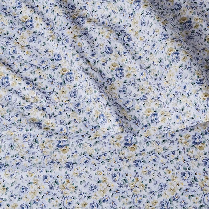 Amazon Basics Lightweight Super Soft, Breathable, Machine Washable, Wrinkle Resistant Microfiber 4 Piece Sheet Set with 14-Inch Deep Pockets - King, Blue Floral