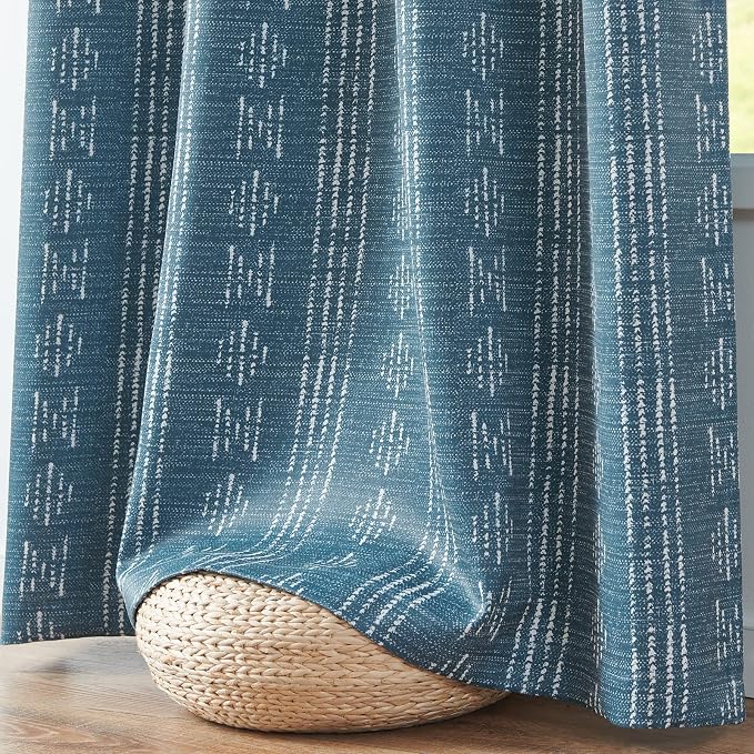 jinchan Boho Blackout Curtains 84 Inches Long for Bedroom Living Room | White on Blue Geometric Grommet Curtains Room Darkening Thermal Insulated Window Treatments 2 Panels