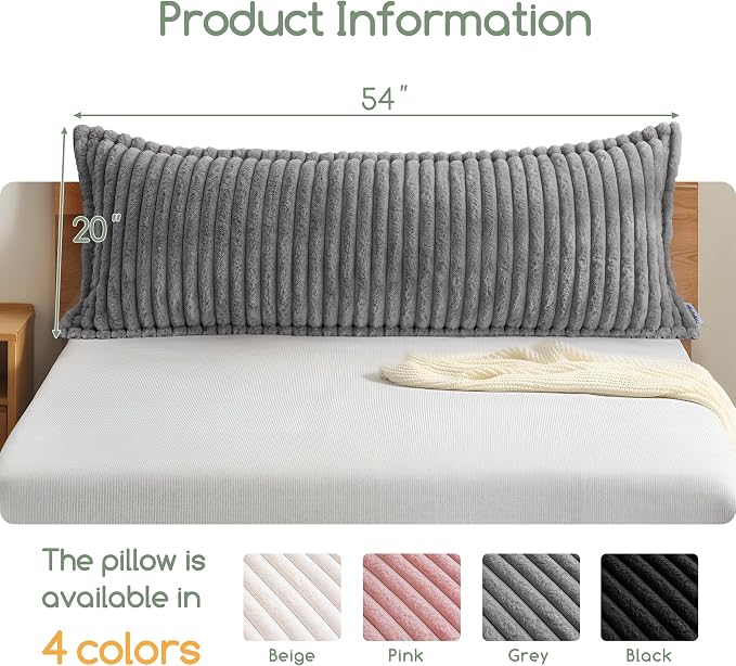 HIGOGOGO Memory Foam Body Pillow, Thickened Large Long Bed Pillow for Adults, Full Body Pillow with Removable Pillow Cover (20x54 Inch), Grey