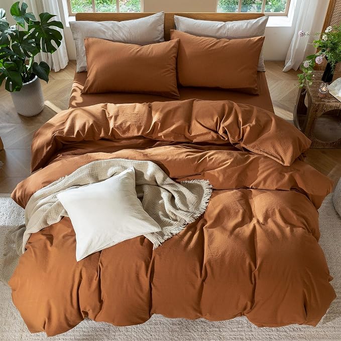 MooMee Duvet Cover Set 100% Washed Cotton Linen Like Alaska King | Relaxed Linen-like Texture. Soft, Breathable & Long-lasting Comfort. Lightweight. Hidden Zipper with 8 Interior Corner Ties