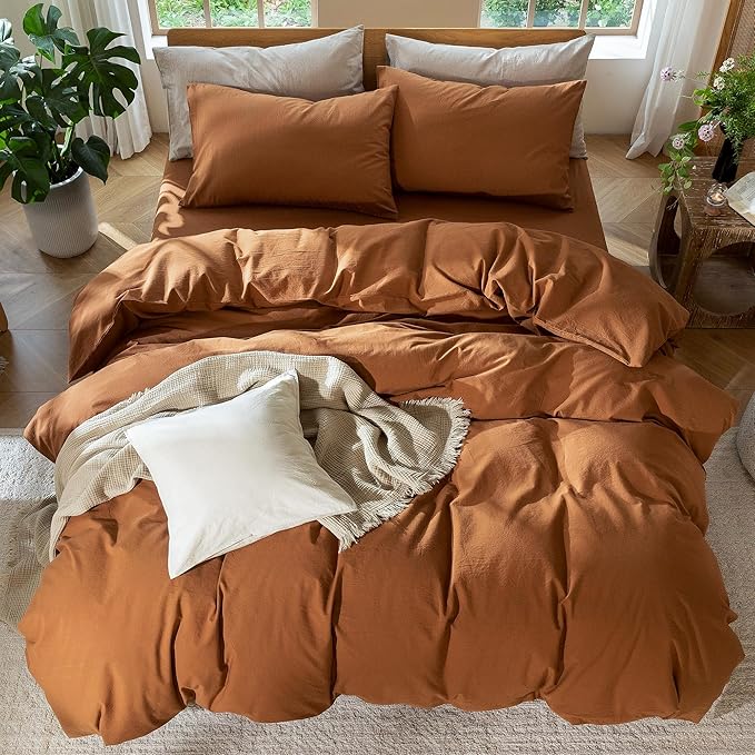 MooMee Duvet Cover Set 100% Washed Cotton Linen Like Super King Plus | Relaxed Linen-like Texture. Soft, Breathable & Long-lasting Comfort. Lightweight. Hidden Zipper with 8 Interior Corner Ties