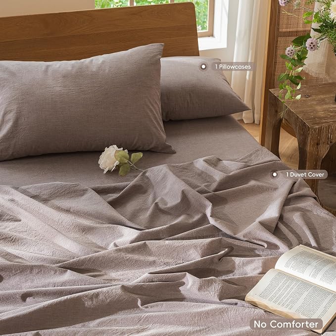 MooMee Duvet Cover Set 100% Washed Cotton Linen Like Twin | Relaxed Linen-like Texture. Soft, Breathable & Long-lasting Comfort. Lightweight. Hidden Zipper with 8 Interior Corner Ties