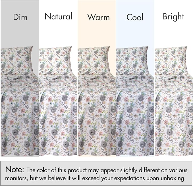 RUVANTI 100% Cotton Percale Sheets King Size, Dandelion Field | Crisp Cooling, Deep Pocket 16", Soft Breathable & Durable, Hotel-Style, 4 Piece Set
