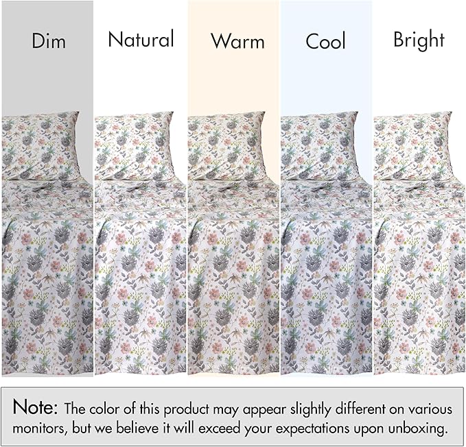 RUVANTI 100% Cotton Percale Sheets Split King Size, Dandelion Field | Crisp Cooling, Deep Pocket 16", Soft Breathable & Durable, Hotel-Style, 5 Piece Set