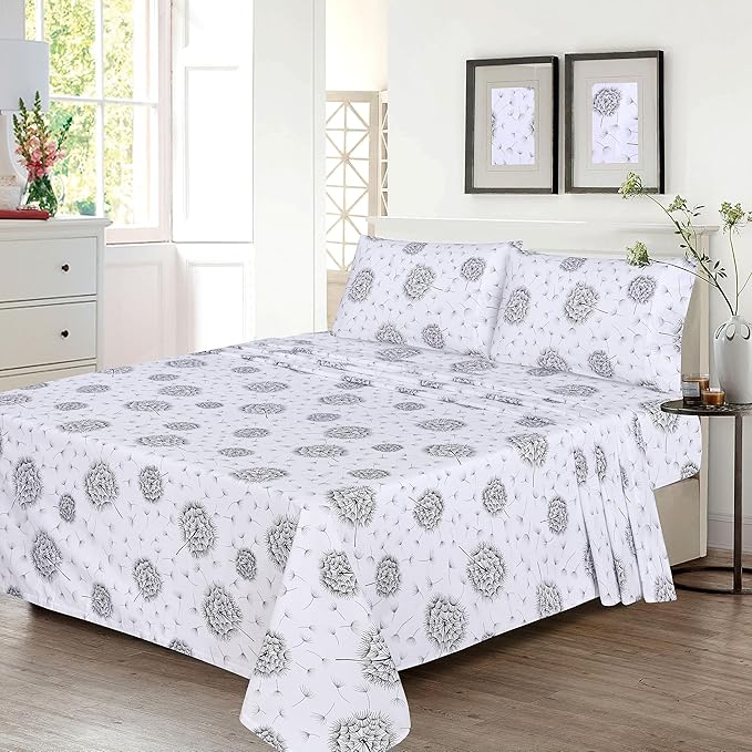 RUVANTI 100% Cotton Percale Sheets King Size, Dandelion | Crisp Cooling, Deep Pocket 16", Soft Breathable & Durable, Hotel-Style, 4 Piece Set