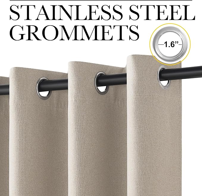 NICETOWN 100% Blackout Curtains for Bedroom 84 inches Long Linen Textured | Thermal Insulated & Noise Reducing Draperies for Living Room, Farmhouse Style Full Light Blocking, W52 x L84 in, 2 PCs, Beige