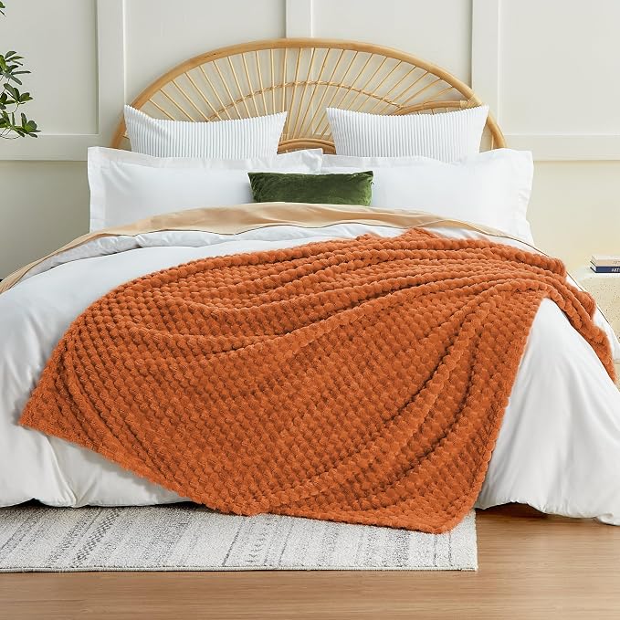 EXQ Home Fall Blanket Twin Size for Couch or Bed - 3D Imitation Turtle Shell Jacquard Decorative Fleece Blankets - Cozy Soft Lightweight Fuzzy Flannel Blanket Suitable for All Seasons(60"×80",Orange)