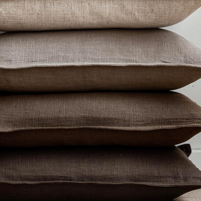 Foindtower Linen Solid Decorative Throw Pillow Covers 24x24 Inch Brown Tan | Boho Farmhouse Morden Pillowcase,Pack of 2 Soft Accent Cushion Covers,Rustic Home Decor for Chair Couch Bedroom Living Room