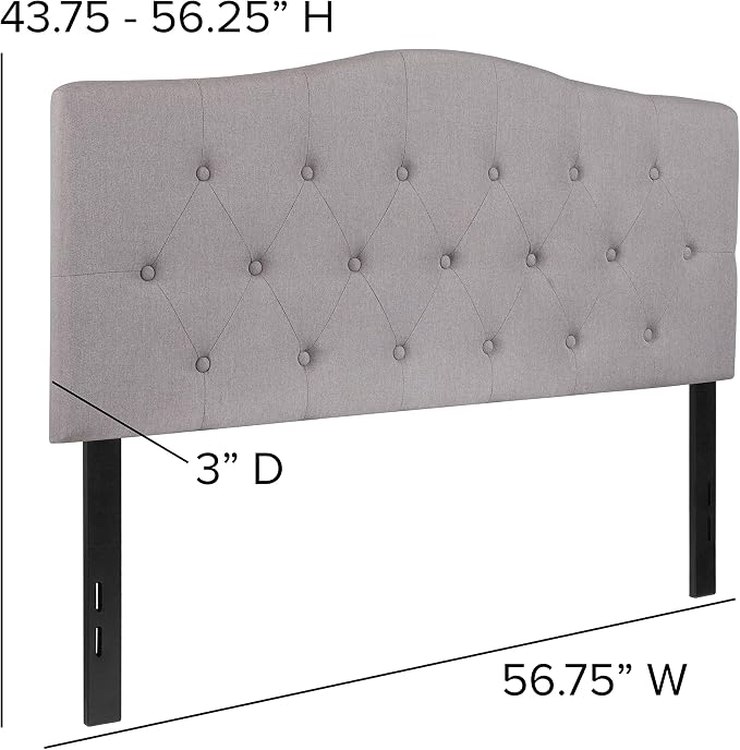 EMMA + OLIVER Light Gray Full Button Tufted Headboard | Adjustable Bed Rail Slots, Fabric Upholstered