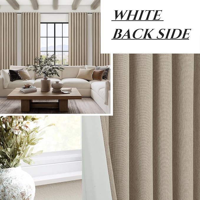 QJmydeco Extra Long Custom 105 Inch Curtains, 100% Blackout Curtains for Bedroom Weather Burg Thermal Insulated Noise Cancelling Pleated Heading Tape Hook Back Tab GreyBeige Boho Drapes 2 Panel Set