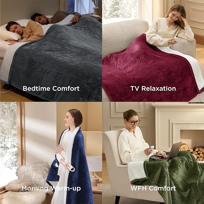 Bedsure Heated Blanket Full Size, Soft Electric Blanket with Preheat, Pink | 6 Heat/6 Timer Settings, 8H Auto Shut-Off, ETL/FCC, Flannel Sherpa, Machine Washable, Gifts for Grandma Grandpa, 50x60in
