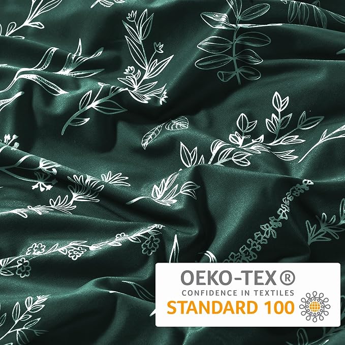 MUXHOMO Duvet Cover Twin/Twin XL Size Set, Reversible Floral Forest Green Duvet Cover with Zipper Closure, 2 Pieces Botanical Patterns Soft Microfiber Bedding Set with 4 Ties (68"x90", 1 Pillow Case)