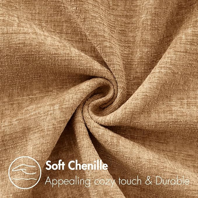 MIULEE Chenille Fall Throw Pillow Covers Apricot Brown 18x18 Pack of 2 | Modern Fall Home Decor, Classic Decorative Pillows, Solid Dyed Cases, Boho Couch Cushion Covers for Sofa Bed Living Room