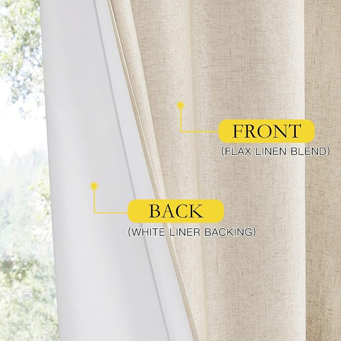 NICETOWN Linen Blackout Curtains 54" Long for Classroom, Beige, Set of 2, Short Kitchen Burlap Linen 100% Blackout Drape Panels for Night Shift, Great Job for Blocking Light