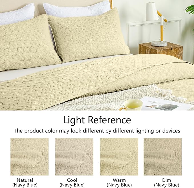 FLYMME Quilts King Size,Lightweight Butter Yellow Bedspreads,Basket Weave Pattern,Ultra Soft Microfiber Bed Coverlet 3 Pieces for All-Seasons (1 Quilt,2 Pillow Shams)