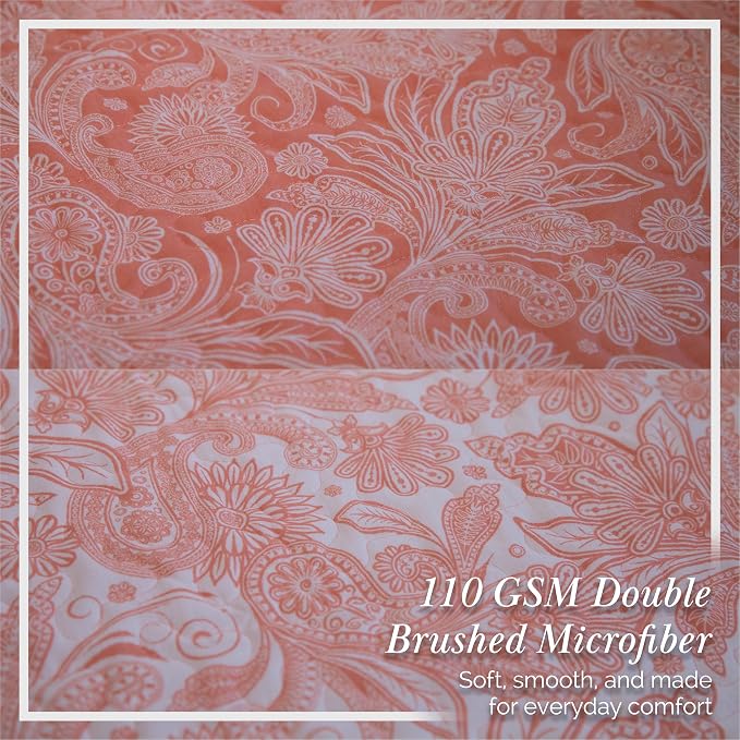 Southshore Fine Living, Inc. Paisley Quilt Queen Size Bedding Set, Summer Coverlet, Boho Bedspread, 3-Piece Farmhouse Bedding with Two Matching Pillow Shams, Full/Queen Bed Set, Reversible Coral