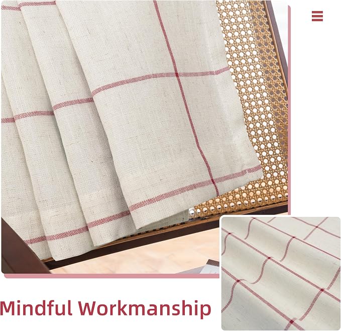 DriftAway 100% Blackout Plaid Linen Curtains 90 Inches Long 2 Panels Red | 100% Blackout, Linen Texture, Plaid Pattern, Two Layers, Rod Pocket & Back Tab, Bedroom Living Room Use, Luxury Appearance