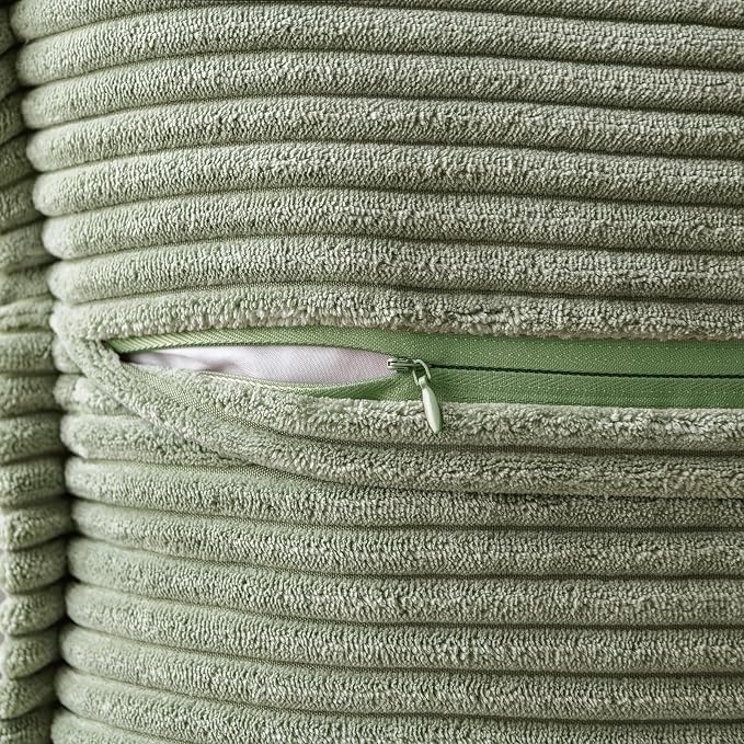 MIULEE Decorative Throw Pillow Covers for Couch 16x16 Light Olive Green | 2 Pack, Boho Broadside Striped Patchwork Pillow Covers, Soft Corduroy Cushion Cases, For Sofa Bed Livingroom Home Decor
