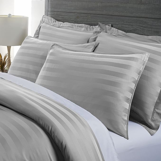 Pure Bamboo King Duvet Cover, 3 Piece Set, Genuine 100% Organic Viscose Derived from Bamboo, Luxuriously Soft and Cooling, 2 Pillowcases (King, Jacquard Silver)
