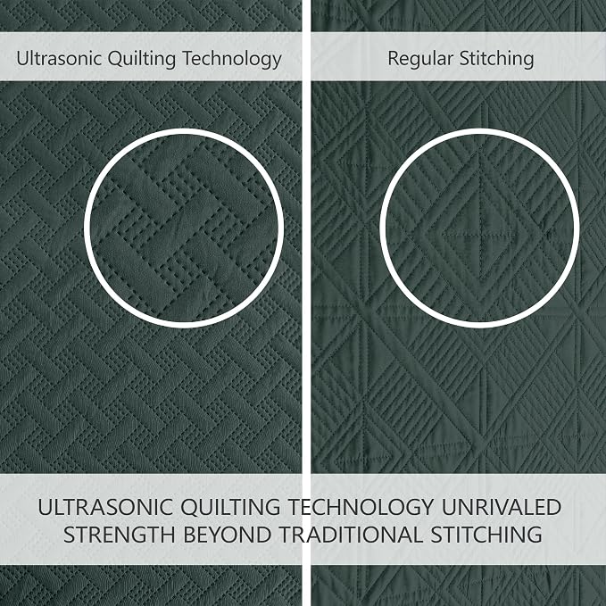 FLYMME Quilts King Size,Lightweight Forest Green Bedspreads,Basket Weave Pattern,Ultra Soft Microfiber Bed Coverlet 3 Pieces for All-Seasons (1 Quilt,2 Pillow Shams)