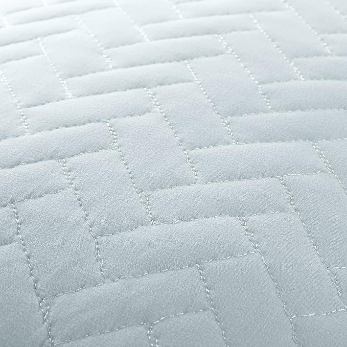 Merit Linens Classic Quilt Coverlet Soft Set in Herringbone Stitching - Full/Queen Pale Blue