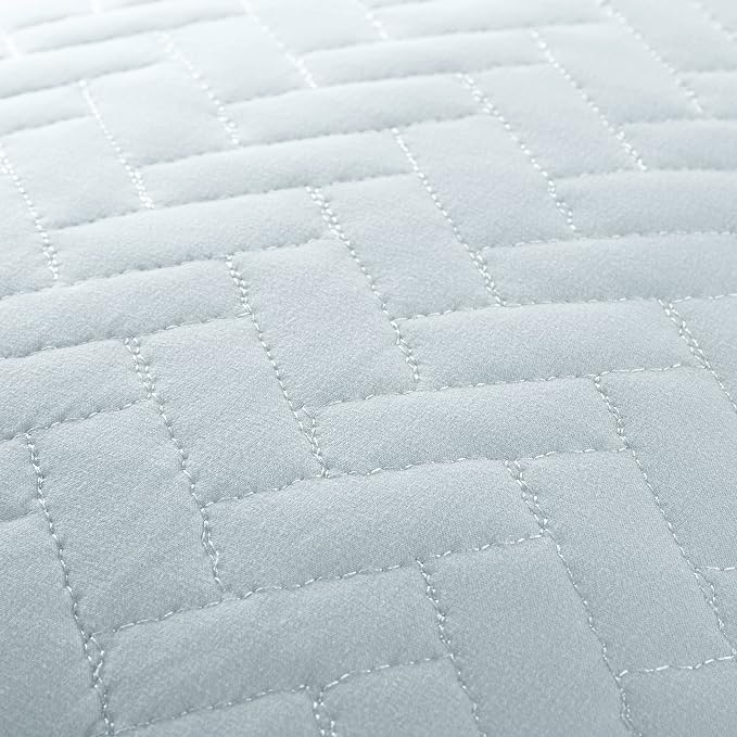Merit Linens Classic Quilt Coverlet Soft Set in Herringbone Stitching - Twin/TwinXL Pale Blue