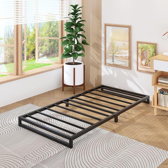 Lutown-Teen 6 Inch Twin Size Bed Frames with Heavy Duty Steel Slat Support | Twin Platform Bed Frame No Box Spring Needed, Noise Free, Easy Assembly, Black