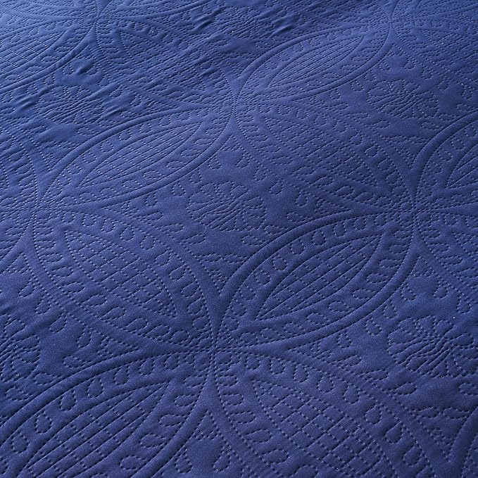 akkialla Twin Quilt Bedding Set,Navy Blue Ultrasonic Quilt Set,Lightweight Soft Bedspread Coverlet,Modern Style Coin Pattern Bed Cover for All Seasons,2 Piece(1 Quilt,1 Pillow Sham)