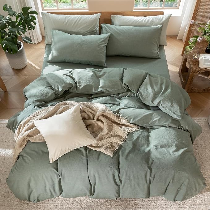 MooMee Duvet Cover Set 100% Washed Cotton Linen Like Cal King | Relaxed Linen-like Texture. Soft, Breathable & Long-lasting Comfort. Lightweight. Hidden Zipper with 8 Interior Corner Ties