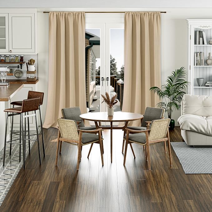 BGment Beige Blackout Curtains for Living Room 95 Inch Length 2 Panels | Thermal Insulated, Room Darkening Curtains, Rod Pocket Soundproof, Bedroom Window Curtains, 52 x 95 Inch
