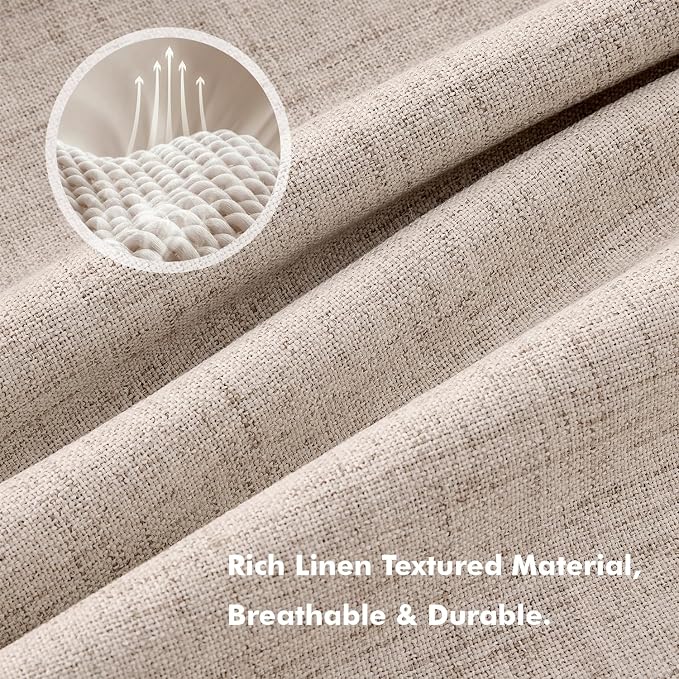 MIULEE 100% Blackout Linen Curtains for Bedroom 42 x 72 Inch Beige 2 Panels | Thermal Insulated, Room Darkening Drapes for Living Room, Back Tab Rod Pocket Pinch Pleated, Solid Luxury Decor